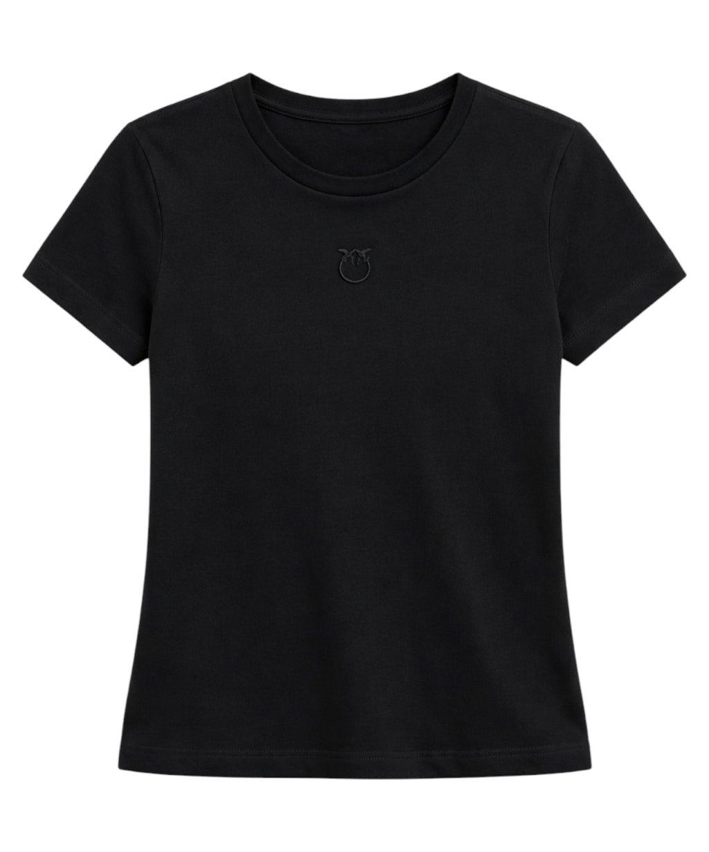 T-Shirt PINKO Bussolotto Cotone con Logo Ricamato