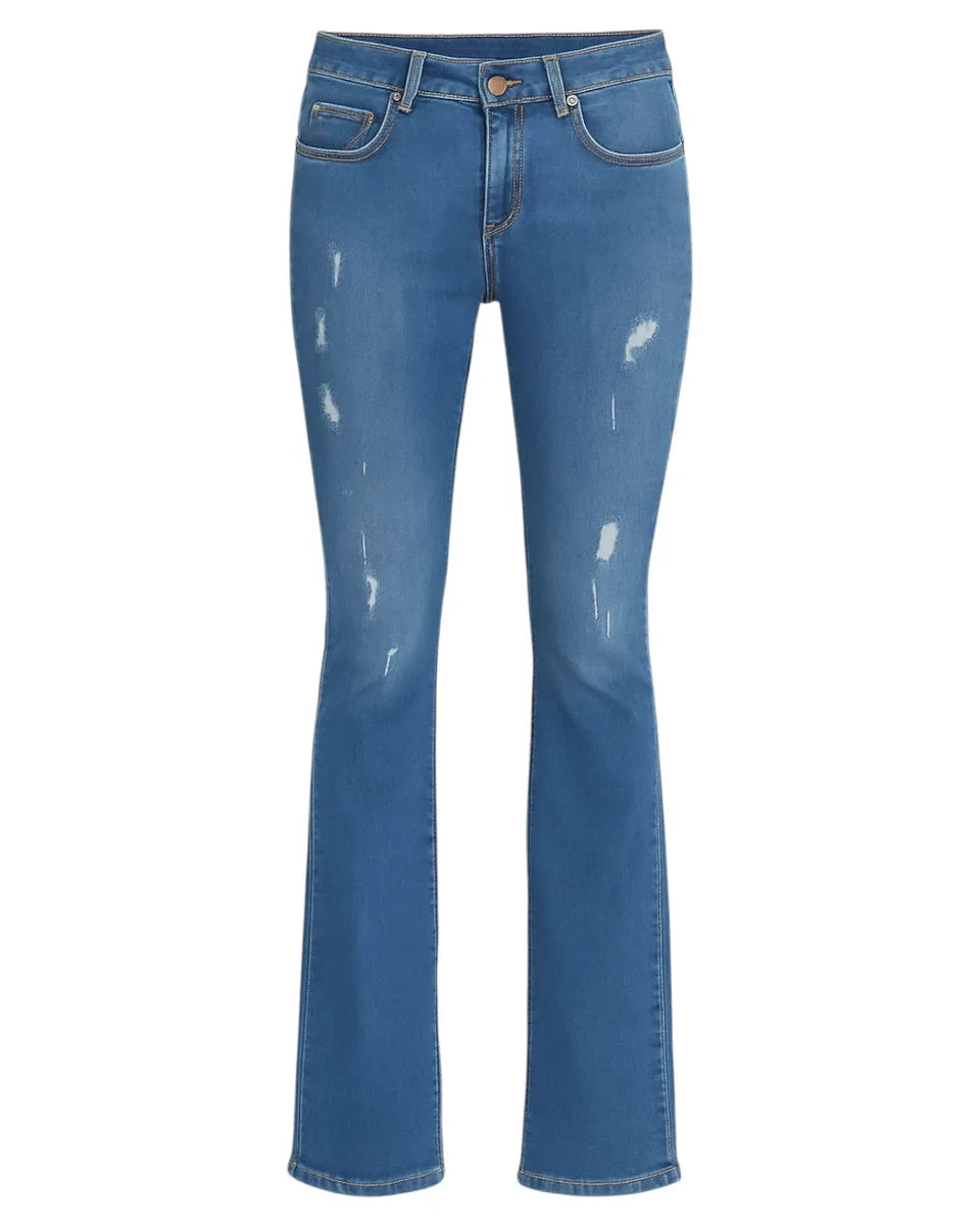 Jeans a zampa con dettagli destroyed e lavaggio blu chiaro-Jeans-Revise Blue Vibes-Vittorio Citro Boutique