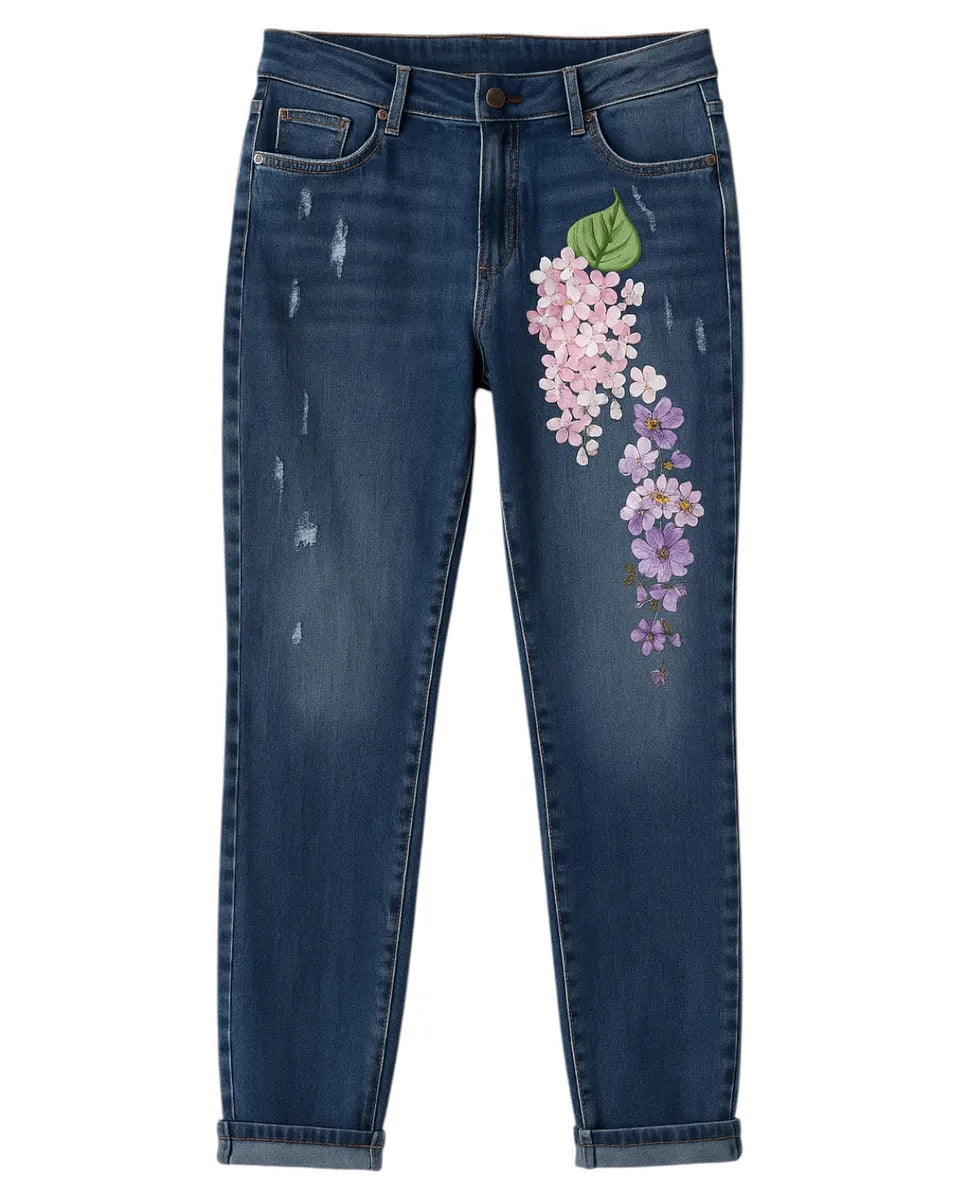 Jeans blu medio con ricamo floreale-BLUGIRLFOLIES-Jeans-Vittorio Citro Boutique