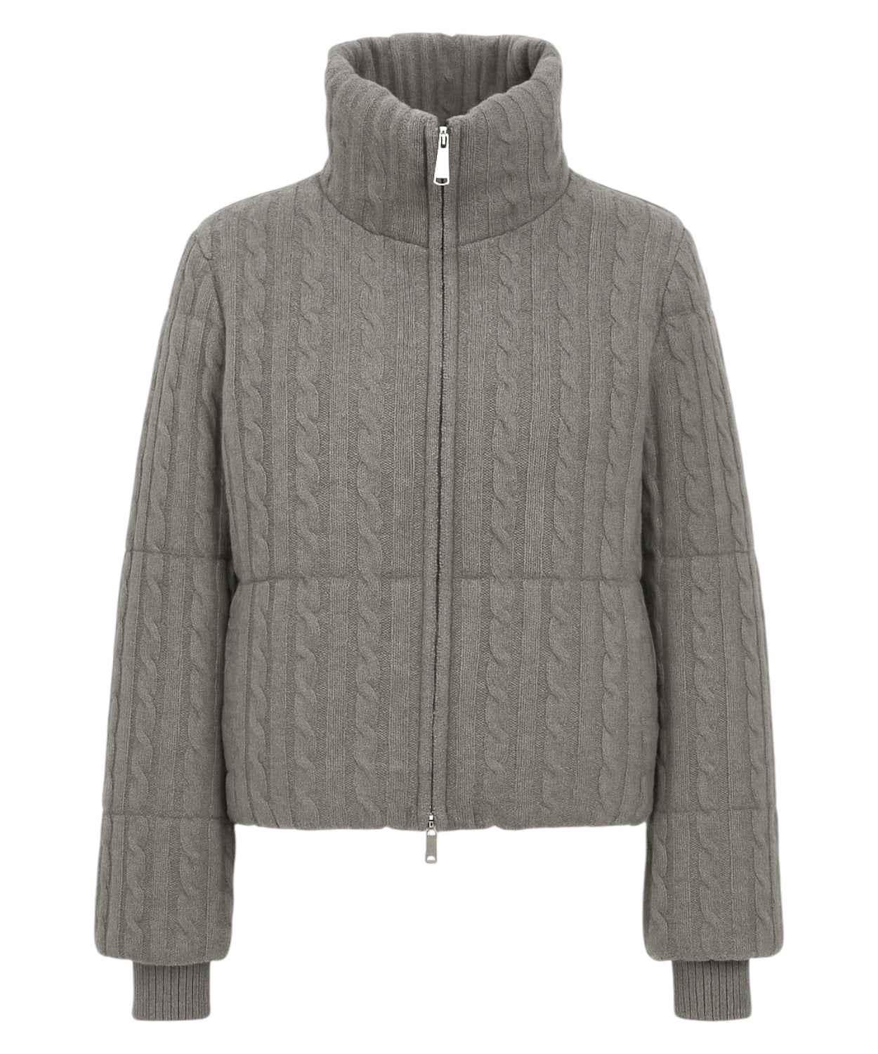 Giacca in maglia a trecce con zip e collo alto