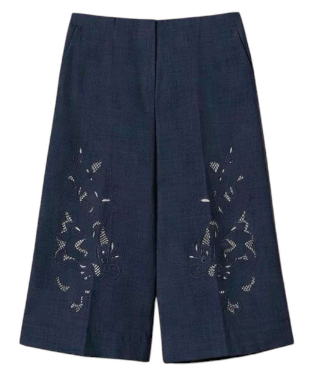 Bermuda in Misto Lino Twinset con Ricamo