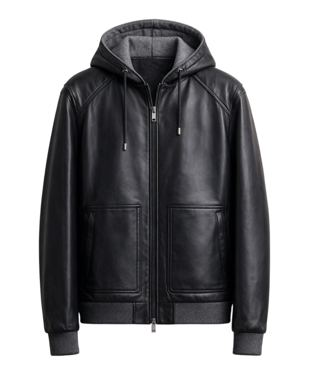 Giubbotto in Pelle Uomo Gallotti con Cappuccio e Zip