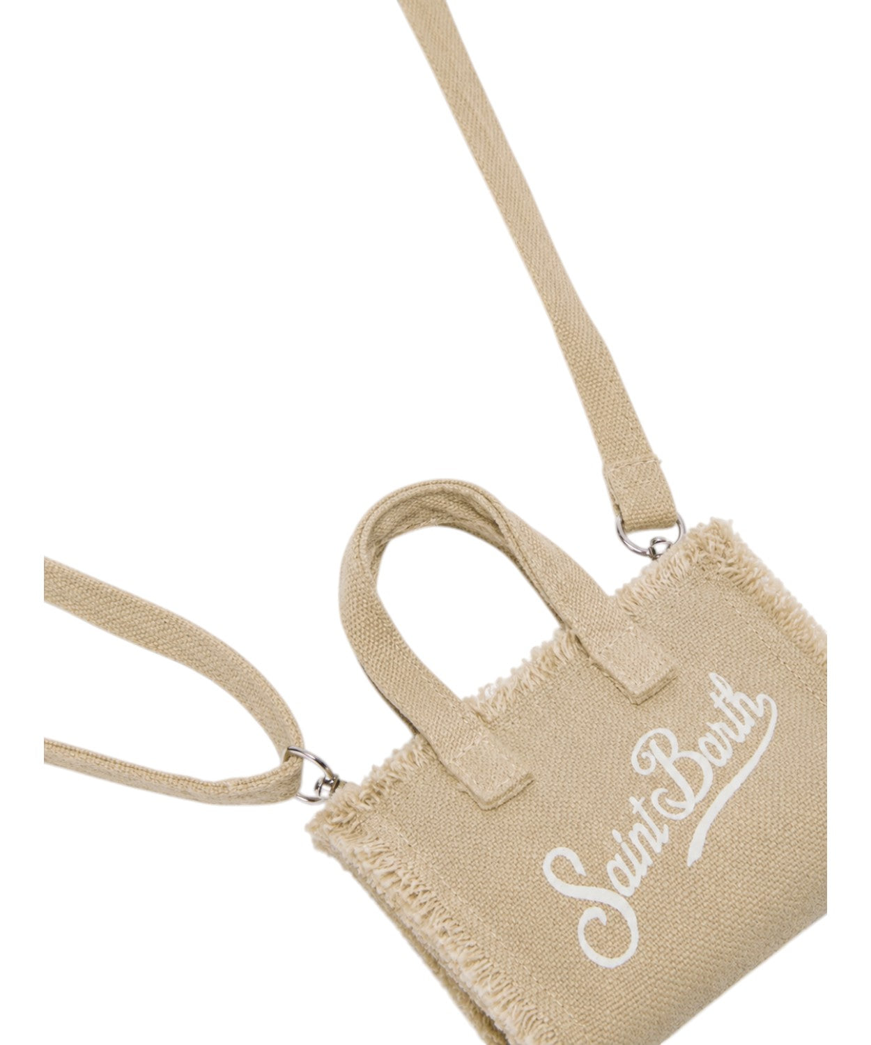 Keychain Mini Borsa in Lino Beige con Logo Stampato