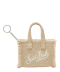Keychain Mini Borsa in Lino Beige con Logo Stampato