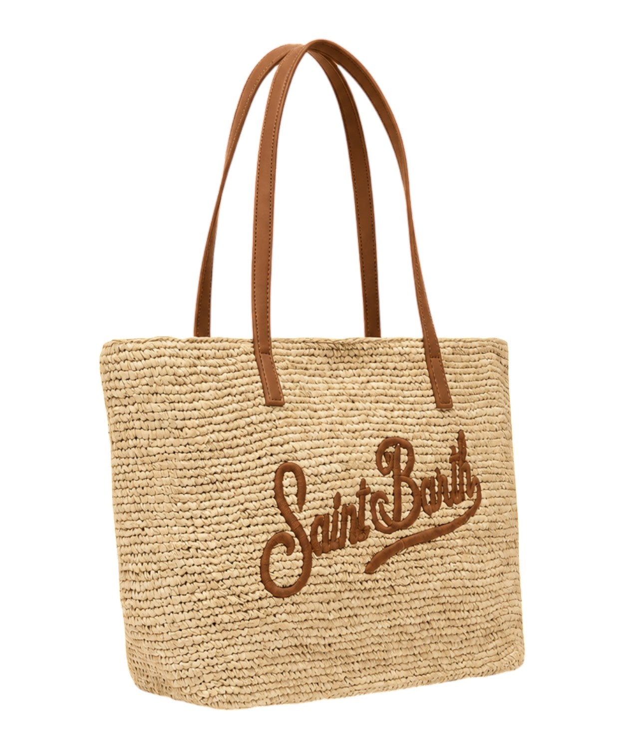 Borsa Rafia City Mid beige con logo Saint Barth
