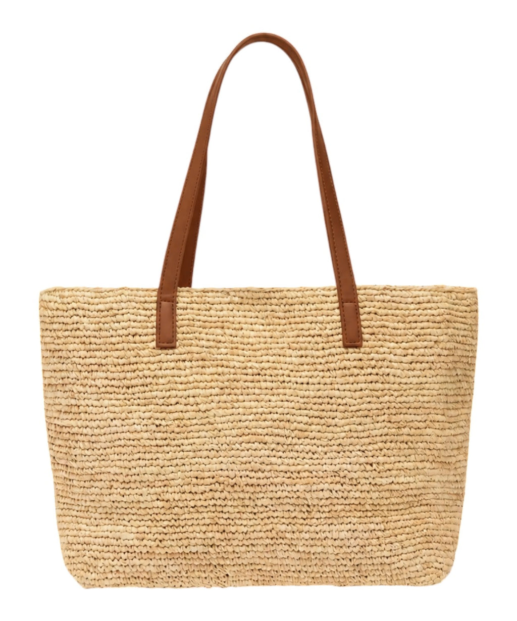Borsa Rafia City Mid beige con logo Saint Barth
