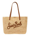 Borsa Rafia City Mid beige con logo Saint Barth