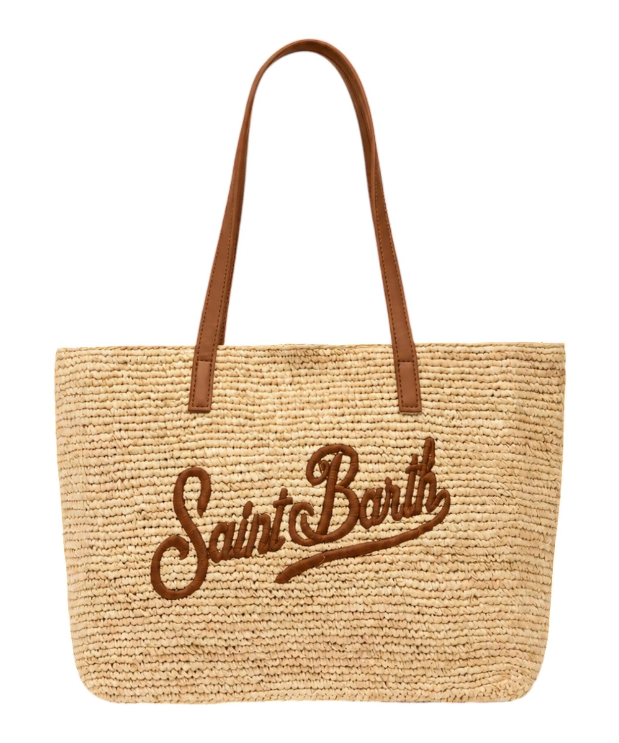 Borsa Rafia City Mid beige con logo Saint Barth