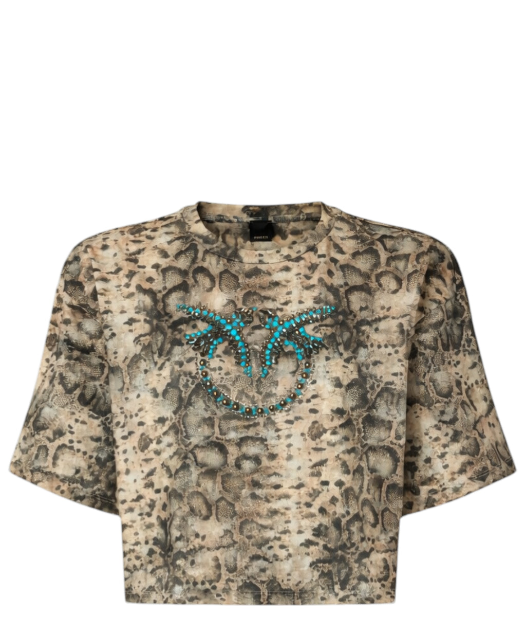 T-shirt Terni Crop Snake Print Pinko met applicaties