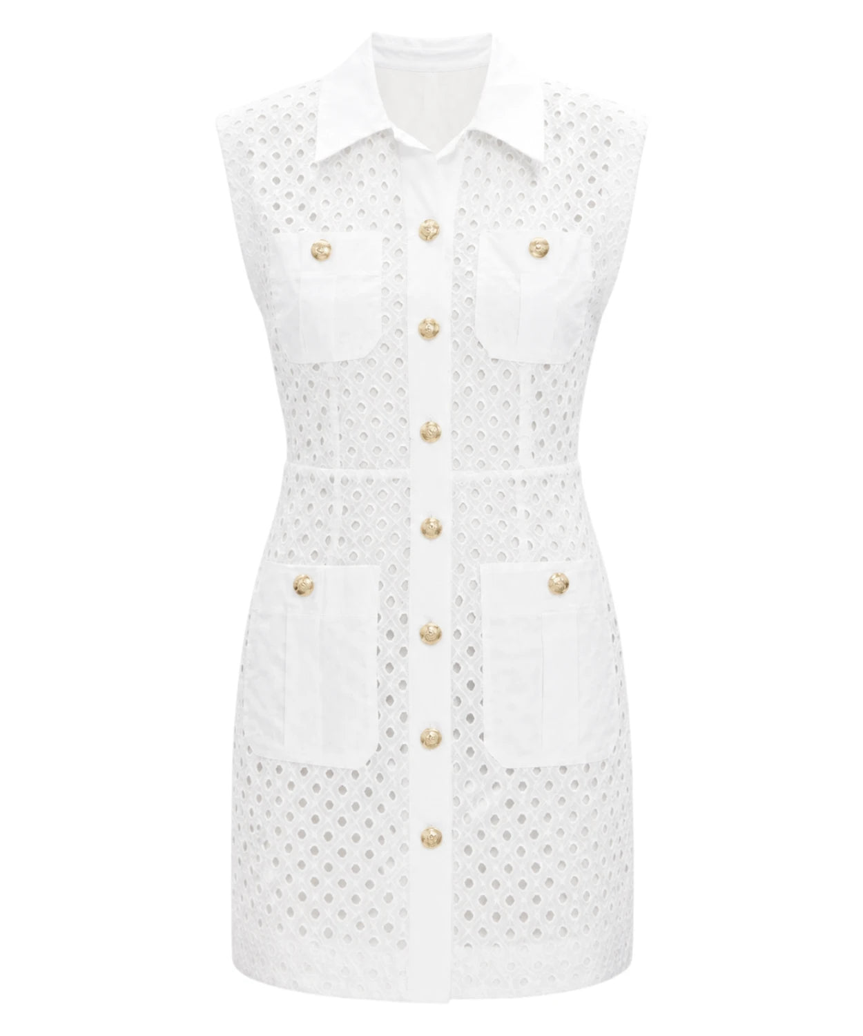 Sangallo Lace Dress with Gold Buttons - Style and Comfort in Cotton   Vittorio Citro