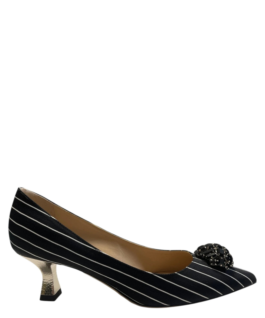 Tropea Black Striped Satin Decollete with Jewel