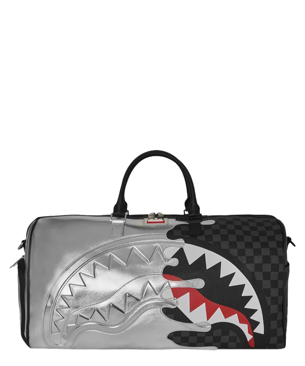 Sprayground Silver Side Drip Black Check Large Duffel Bag
