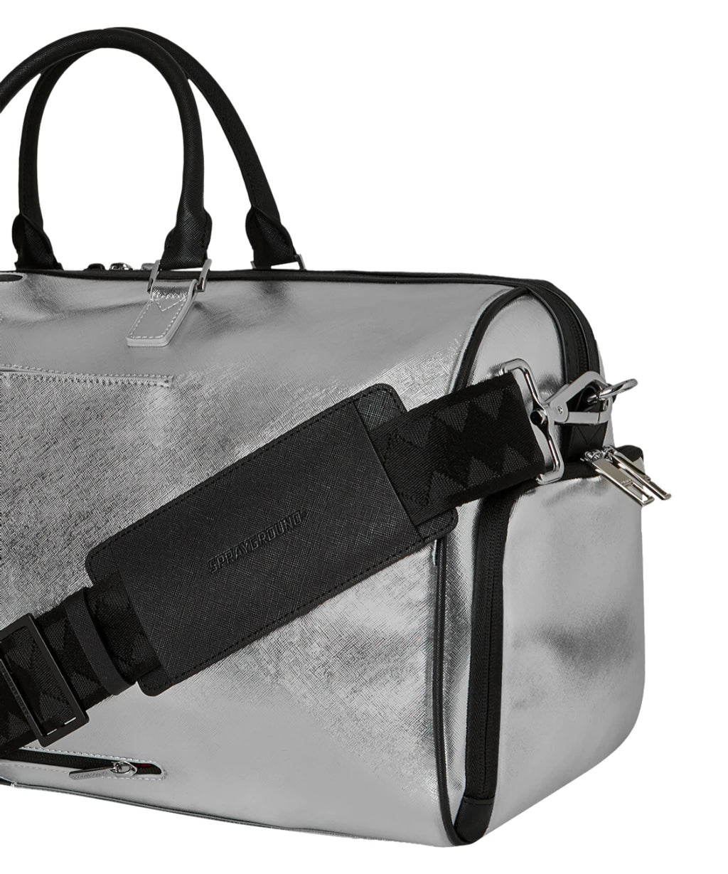 Sprayground Silver Side Drip Black Check Large Duffel Bag