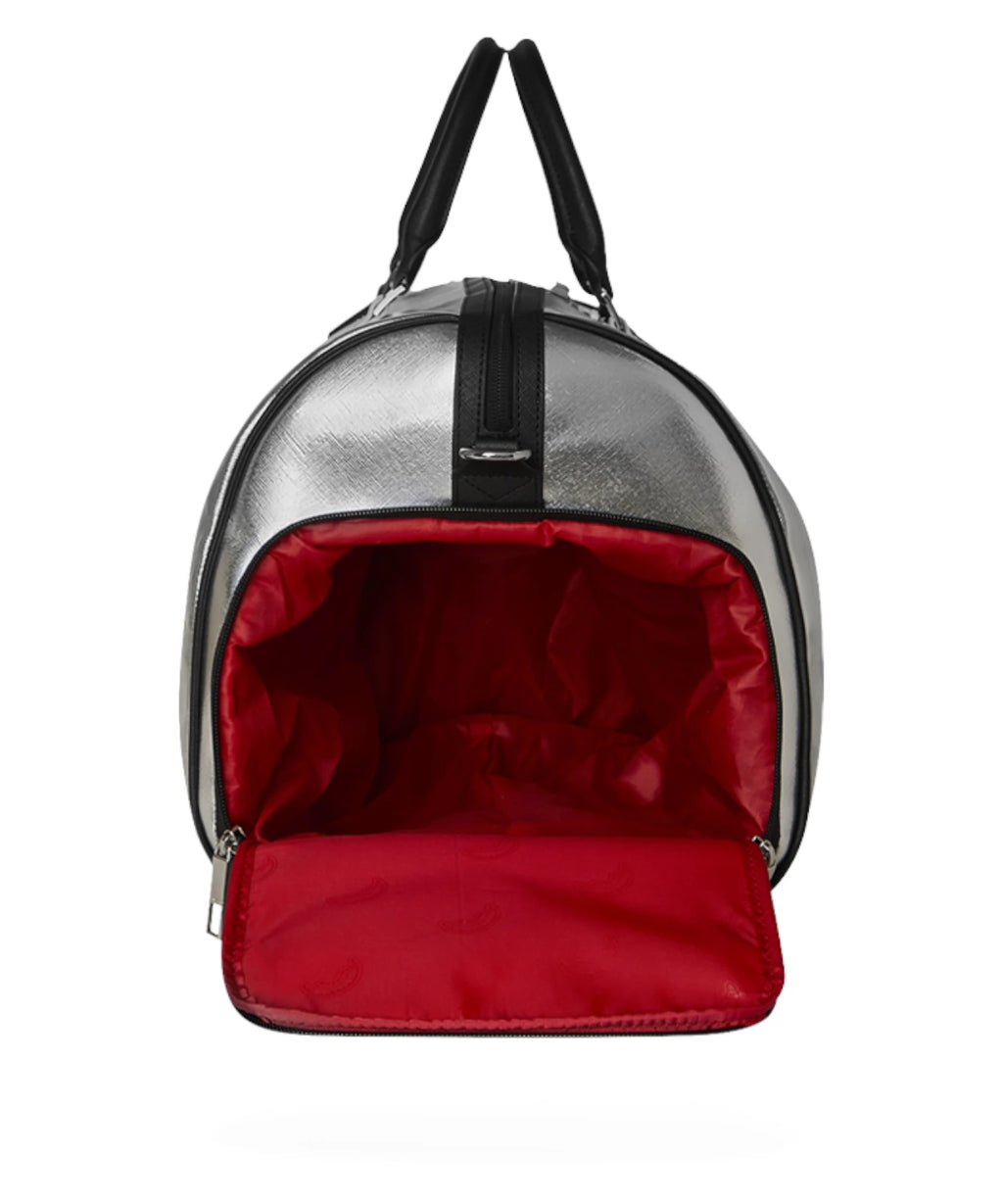 Sprayground Silver Side Drip Black Check Large Duffel Bag