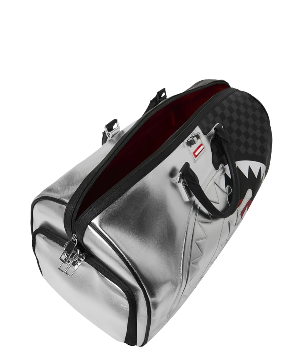 Sprayground Silver Side Drip Black Check Large Duffel Bag