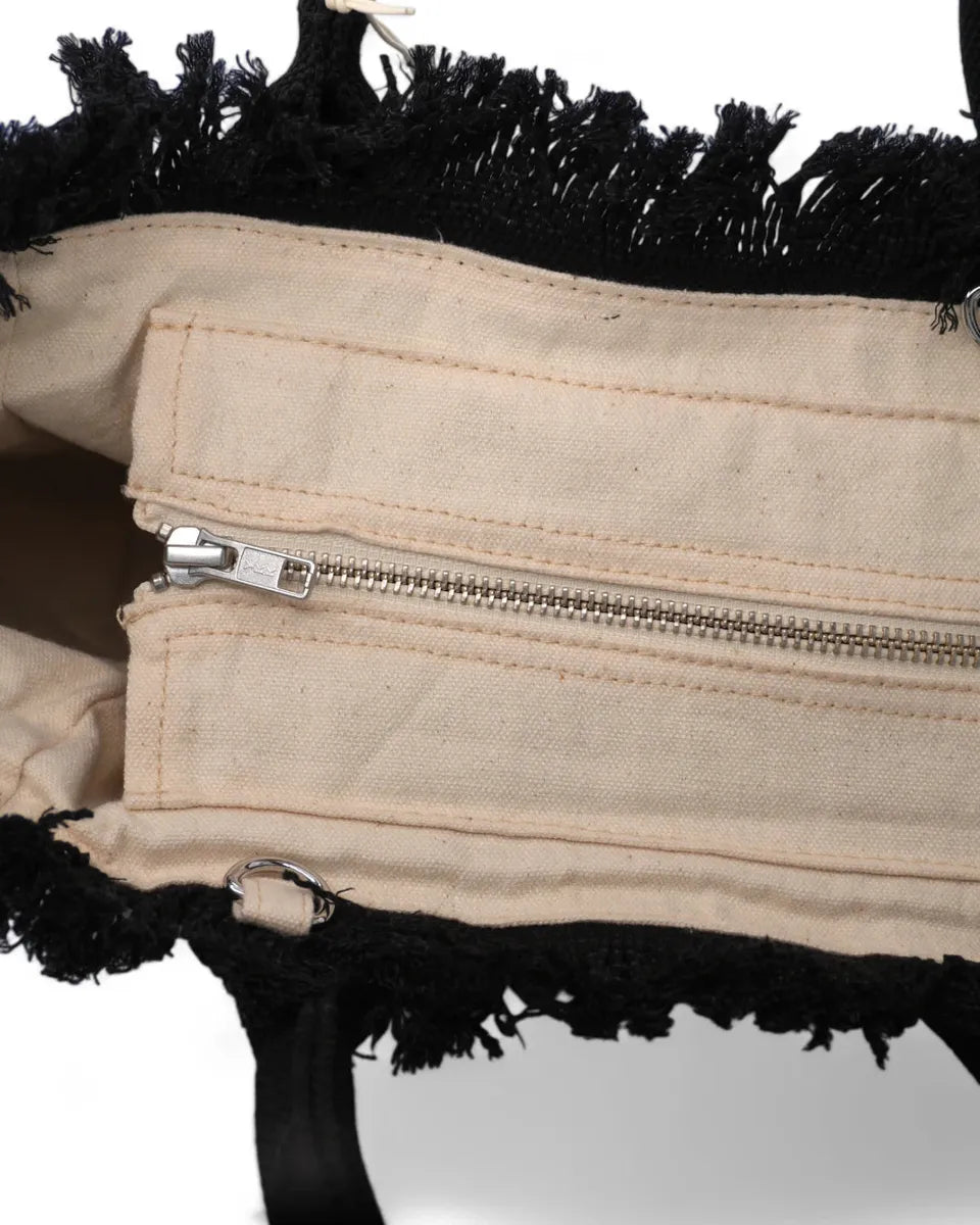 Borsa Colette in Tela di Cotone Nero con Scritta Brillantinata-Mc2 Saint Barth-Borse a mano-Vittorio Citro Boutique