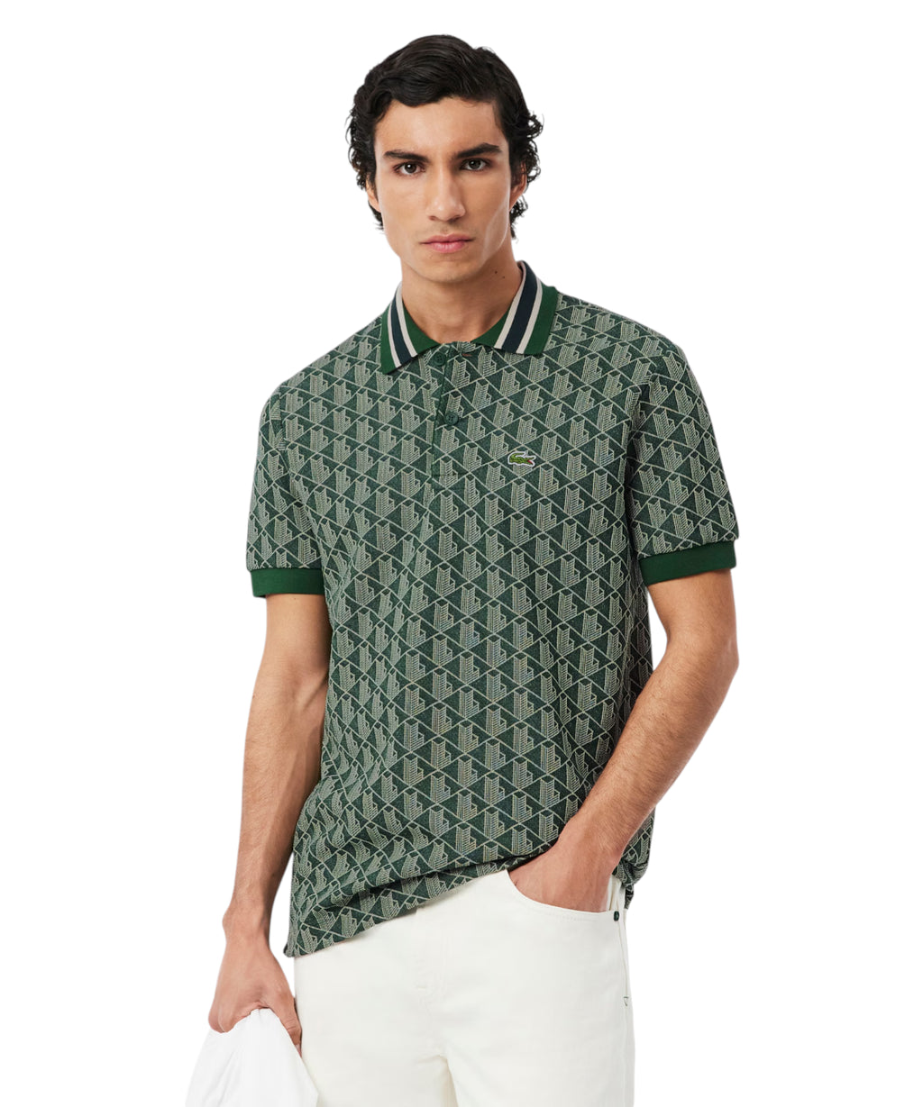 Lacoste Herren-Polohemd aus Jacquard-Stoff mit Monogramm