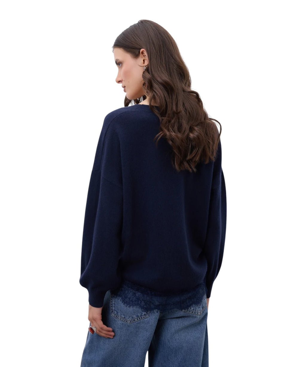 Cardigan Dotty Cashmere Scollo a V con Pizzo