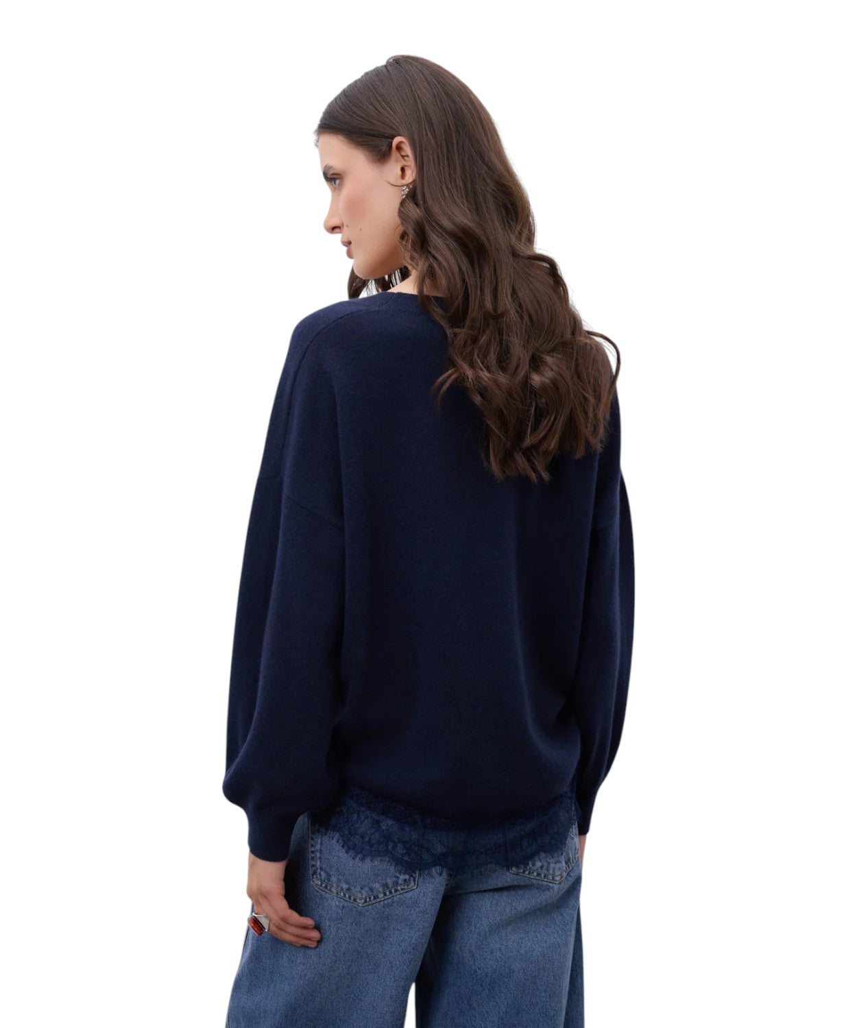 Cardigan Dotty Cashmere Scollo a V con Pizzo