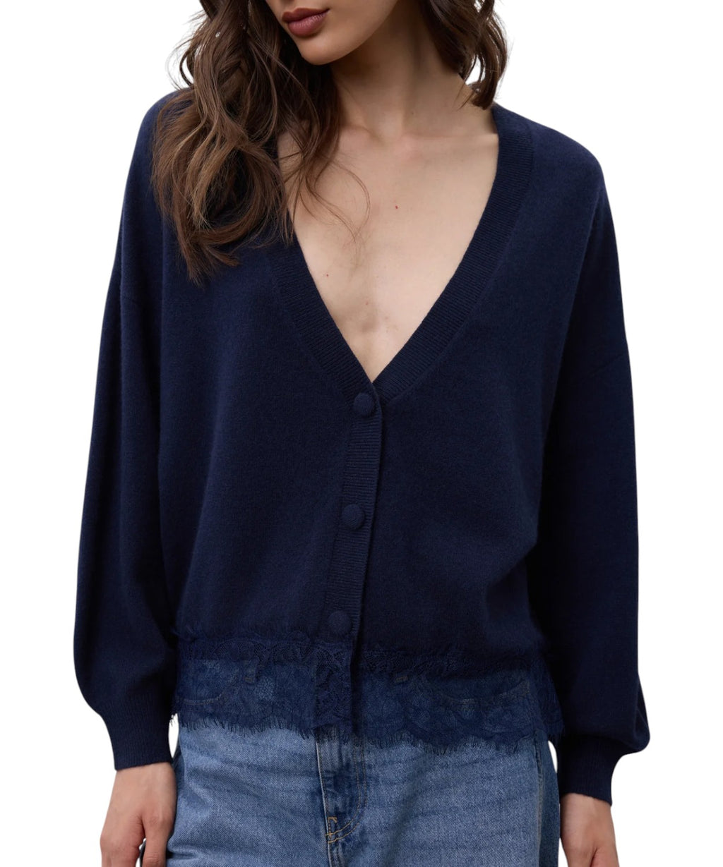 Cardigan Dotty Cashmere Scollo a V con Pizzo