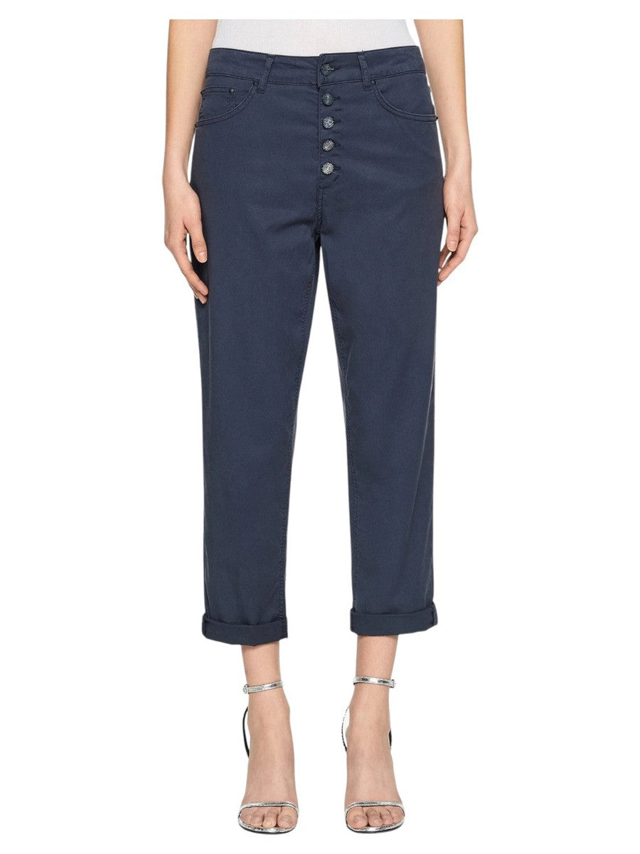 Pantaloni Crop Dritti Koons con Bottoni Cristallo-Pantaloni-Dondup-Vittorio Citro Boutique
