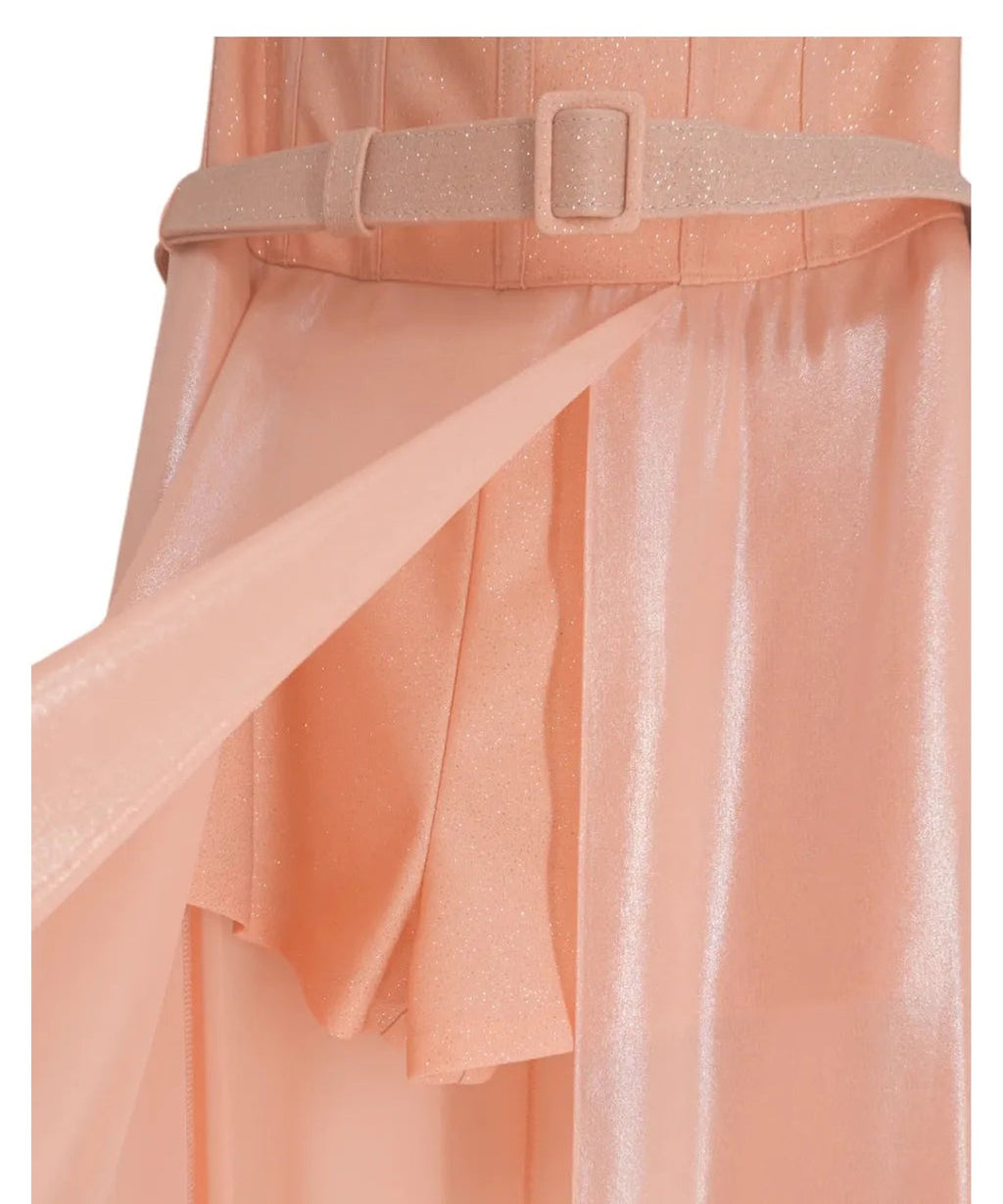 Abito lungo da sera in tulle glitterato color pesca con bustier e cintura-Abiti-Soani-Vittorio Citro Boutique