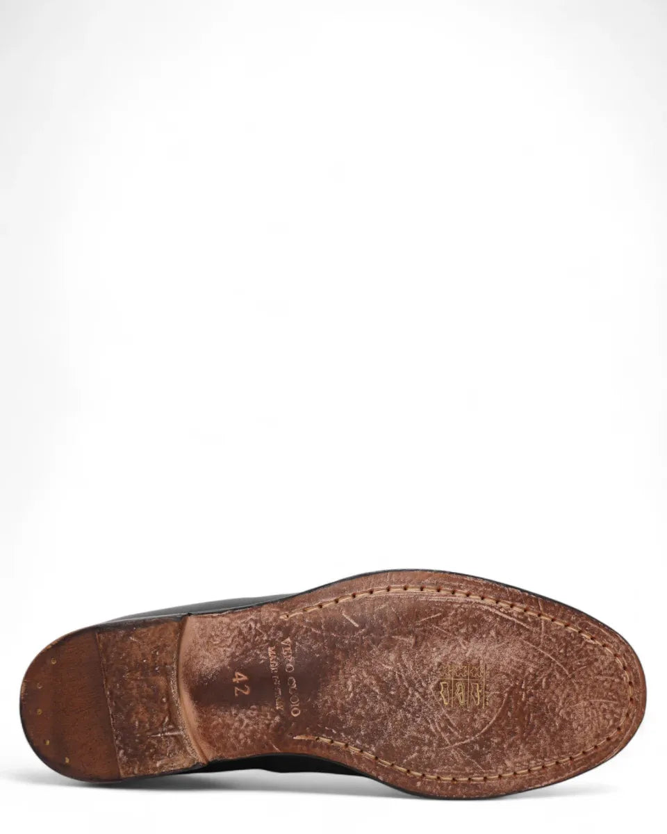 Scarpe Stringate in Pelle di Bufalo nero con Fondo in Cuoio-Nicol Sadler-Stringate-Vittorio Citro Boutique