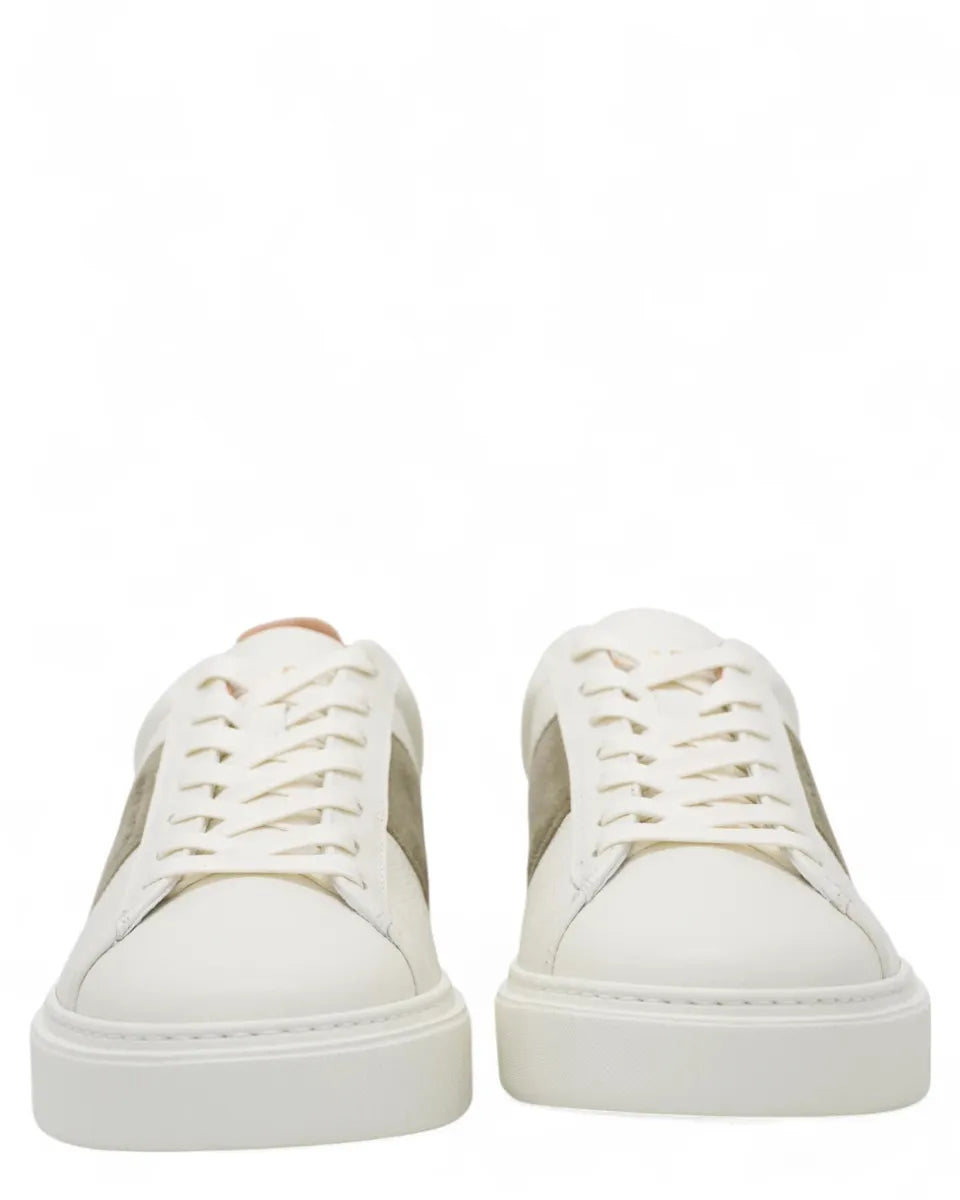 Woolrich Men's Premium Leather Sneakers in Cream and Green Woolrich Men's Premium Leather Sneakers in Cream and Green