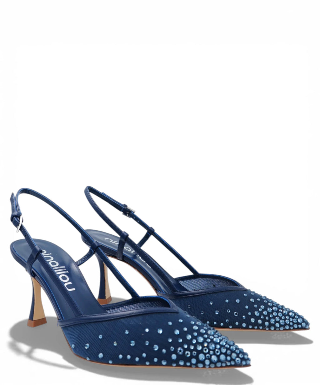 Slingback Amy 757C in Nappa Blu Navy con Strass