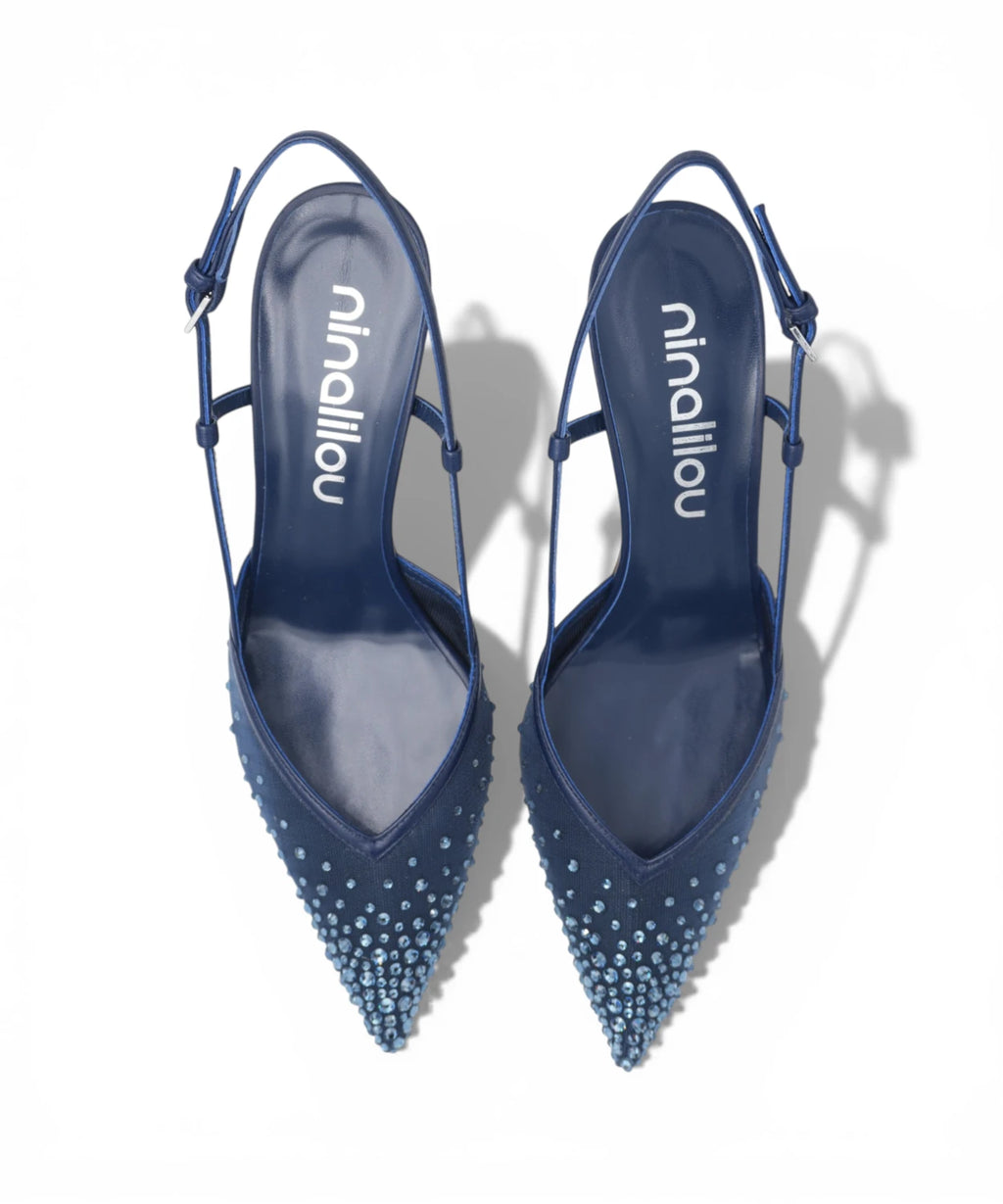 Slingback Amy 757C in Nappa Blu Navy con Strass