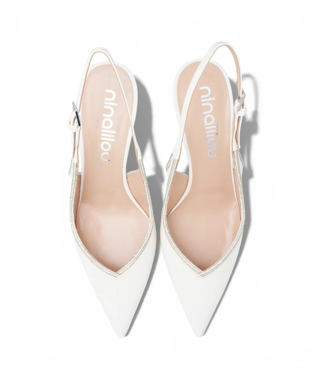 Ivory Slingbacks with Rhinestones - Elegant Ceremony Shoes