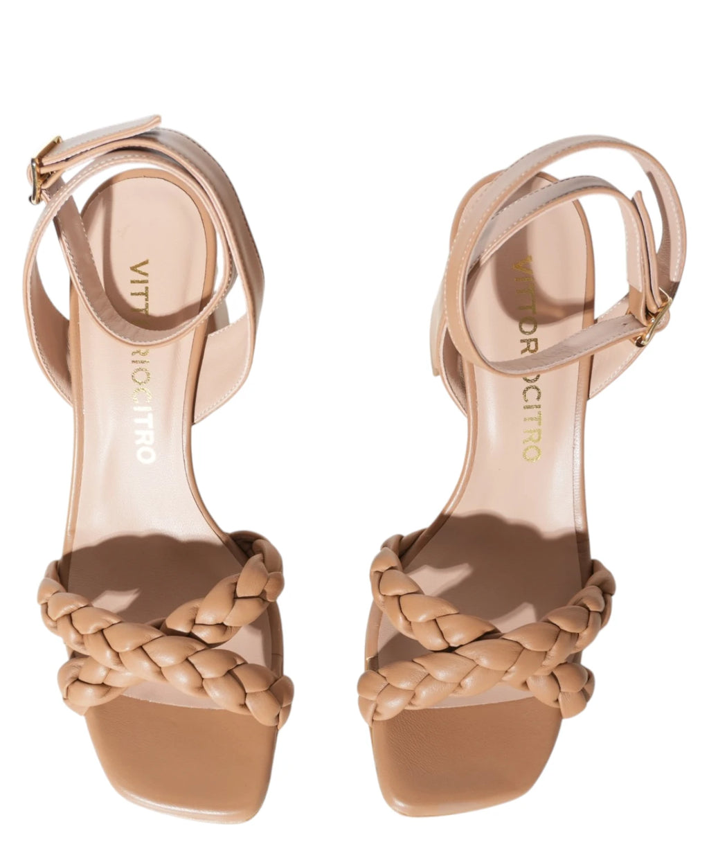 Women's leather sandals with 70 mm wide heel, elegant and versatile