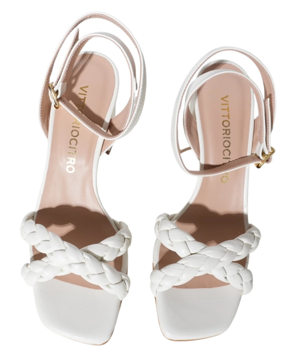 Sandali donna tacco largo 70 mm con fasce intrecciate