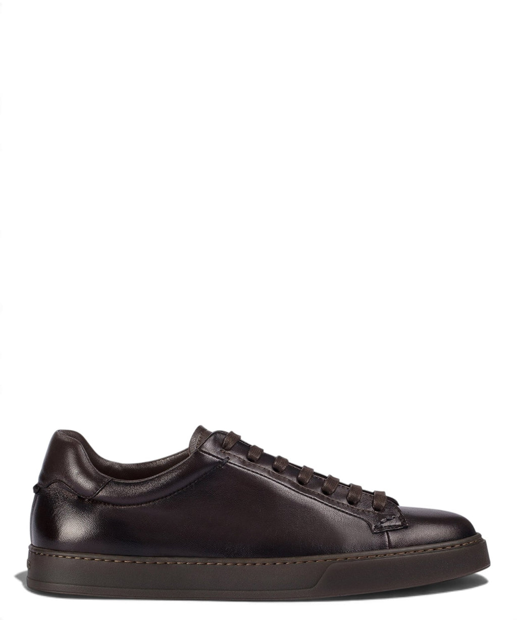 Herren-Sneaker aus aerografiertem dunkelbraunem Leder
