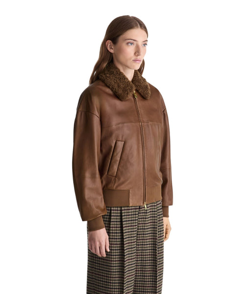 Bomber de piel con cuello de piel de oveja Ruti Le TTP Fur