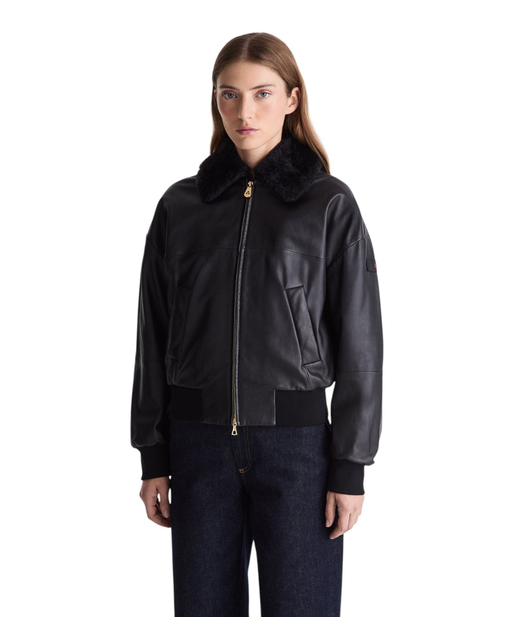Bomber in Pelle con Collo in Montone Ruti Le TTP Fur