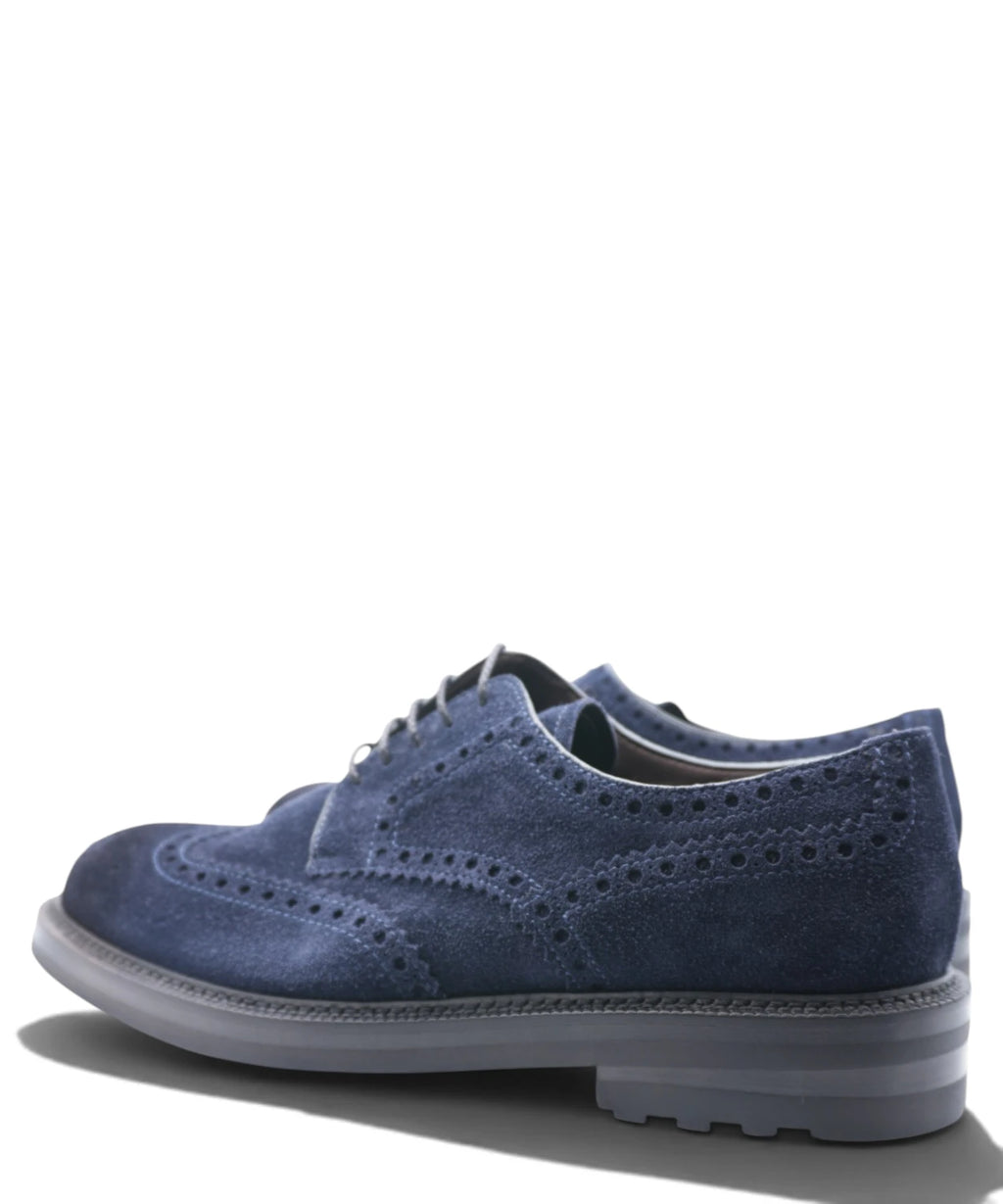 Stringata Brogue Uomo in Camoscio Baltic Blue