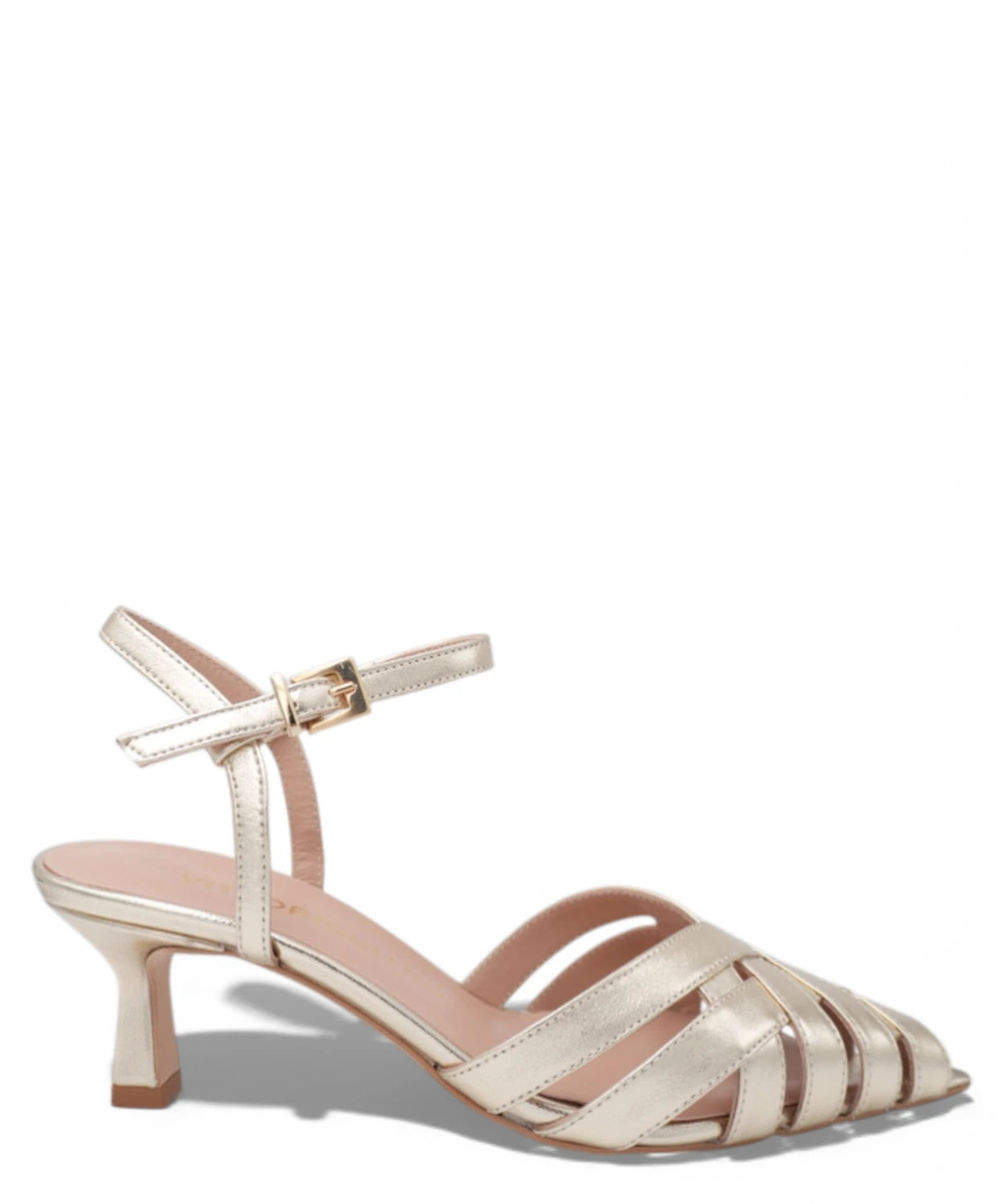 Sandali Oro Donna con Cinturino e Tacco Medio