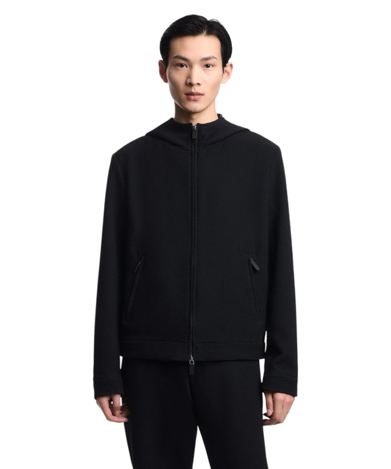 Emporio Armani Blouson con Cappuccio in Tessuto Goffrato con Zip