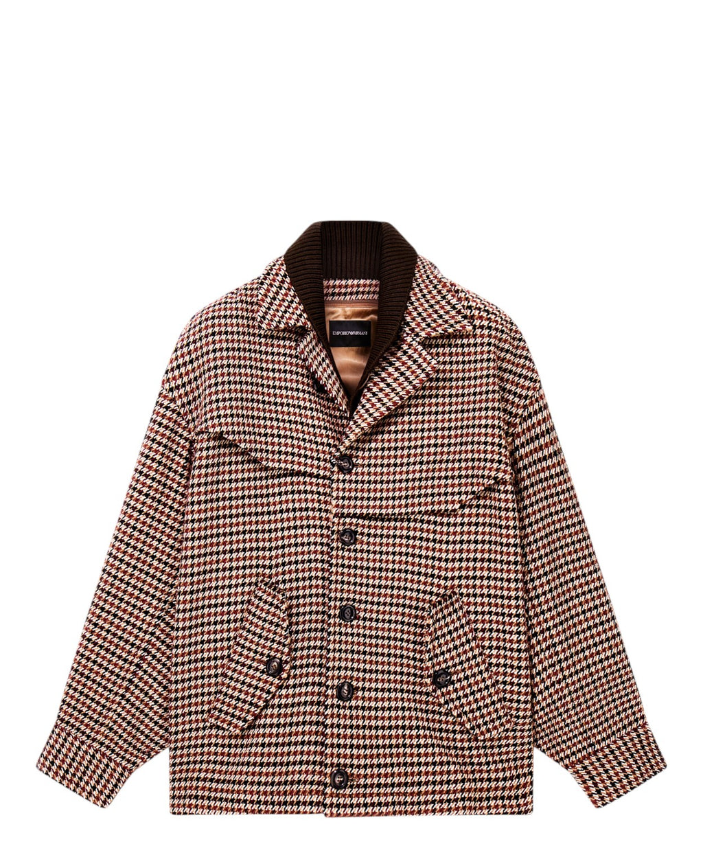 Caban Uomo in Lana Vergine Tweed Check Pied-de-Poule