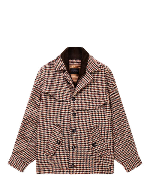 Caban Uomo in Lana Vergine Tweed Check Pied-de-Poule