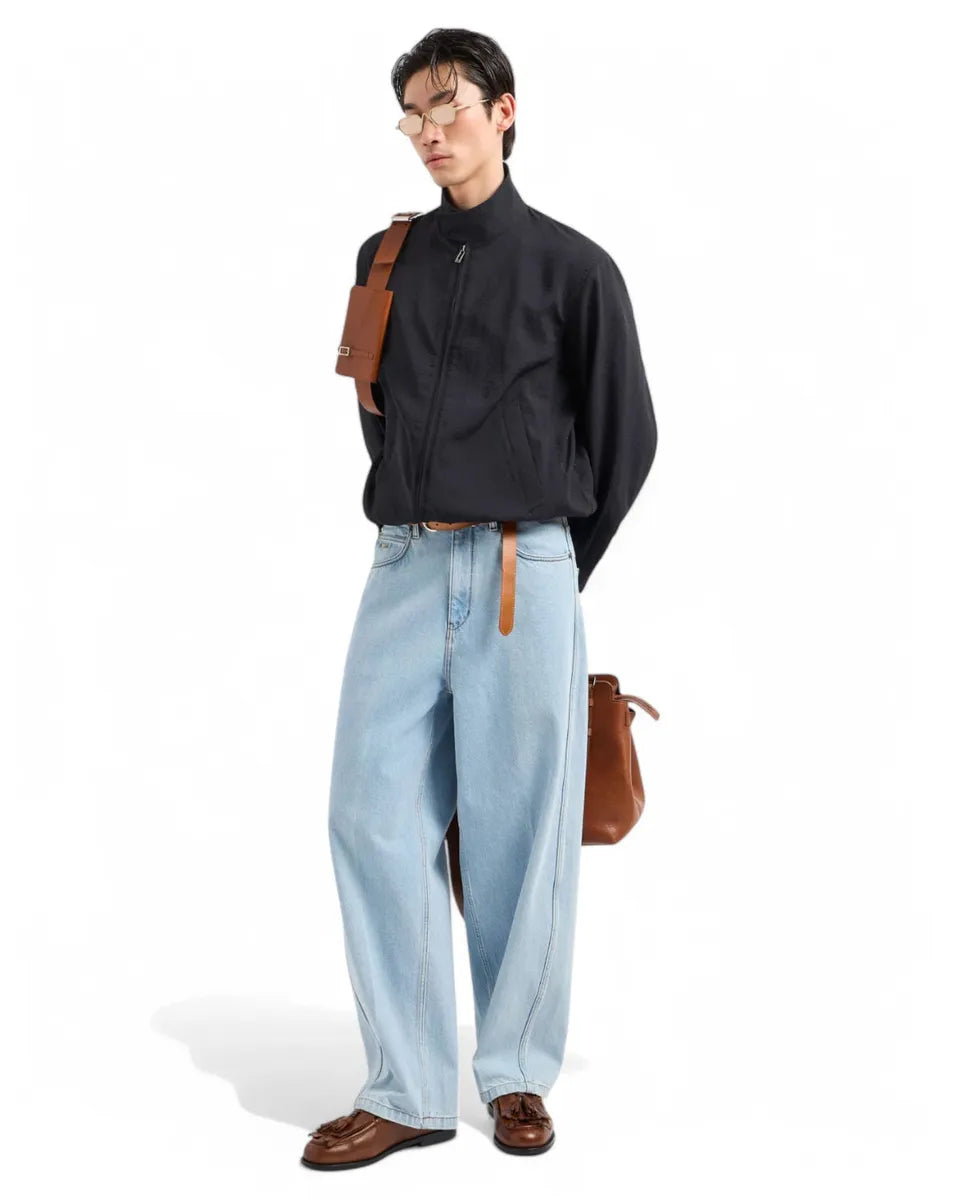 Blouson Uomo in Nylon Seersucker Leggero – Giacca Urban Estiva Blu