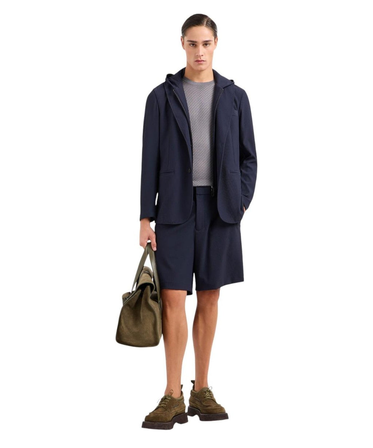 Bermuda in Nylon Stretch Effetto Canneté-Emporio Armani-Pantaloni-Vittorio Citro Boutique