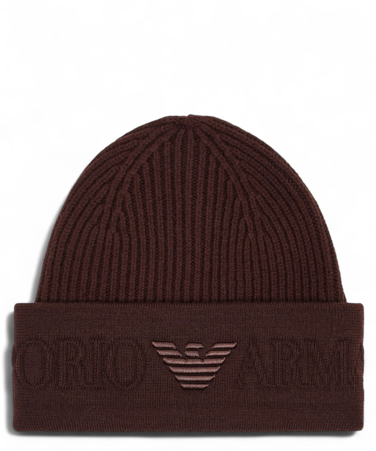 Berretto in lana con risvolto e maxi logo Emporio Armani-Emporio Armani-Cappelli-Vittorio Citro Boutique