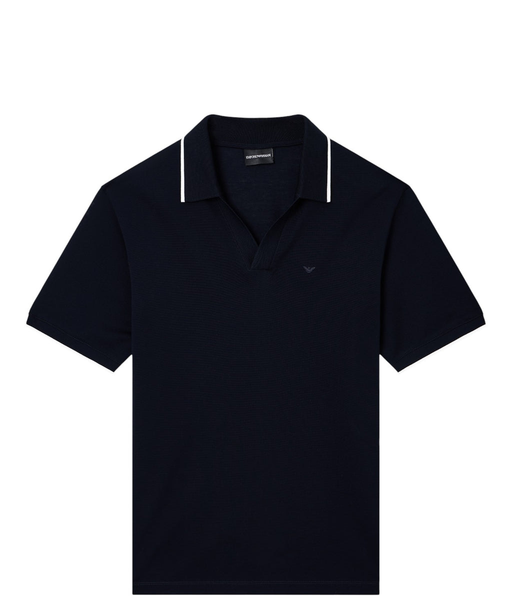 Polo Uomo Piquet di Cotone con Scollo a V Emporio Armani