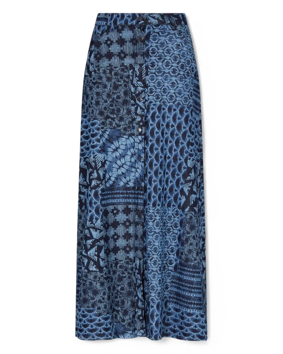 Gonna lunga in denim di cotone con stampa all over e bottoni frontali-Emporio Armani-Gonne-Vittorio Citro Boutique