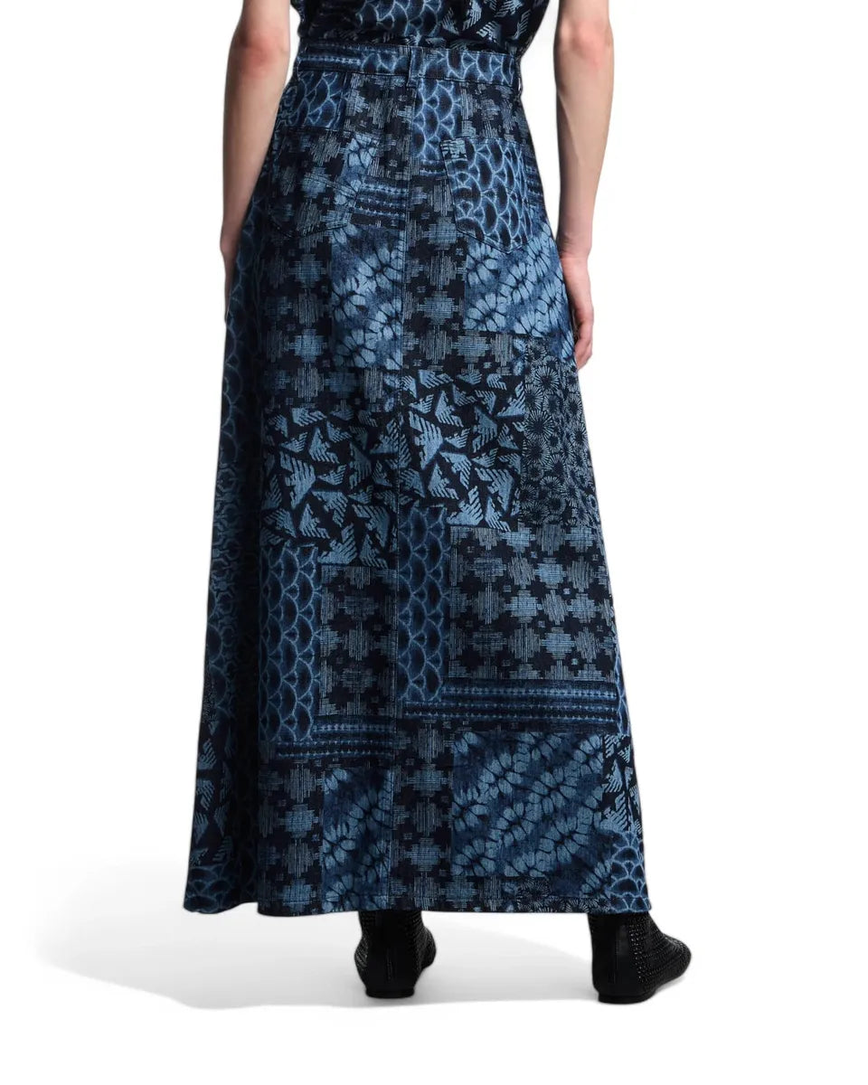 Gonna lunga in denim di cotone con stampa all over e bottoni frontali-Emporio Armani-Gonne-Vittorio Citro Boutique