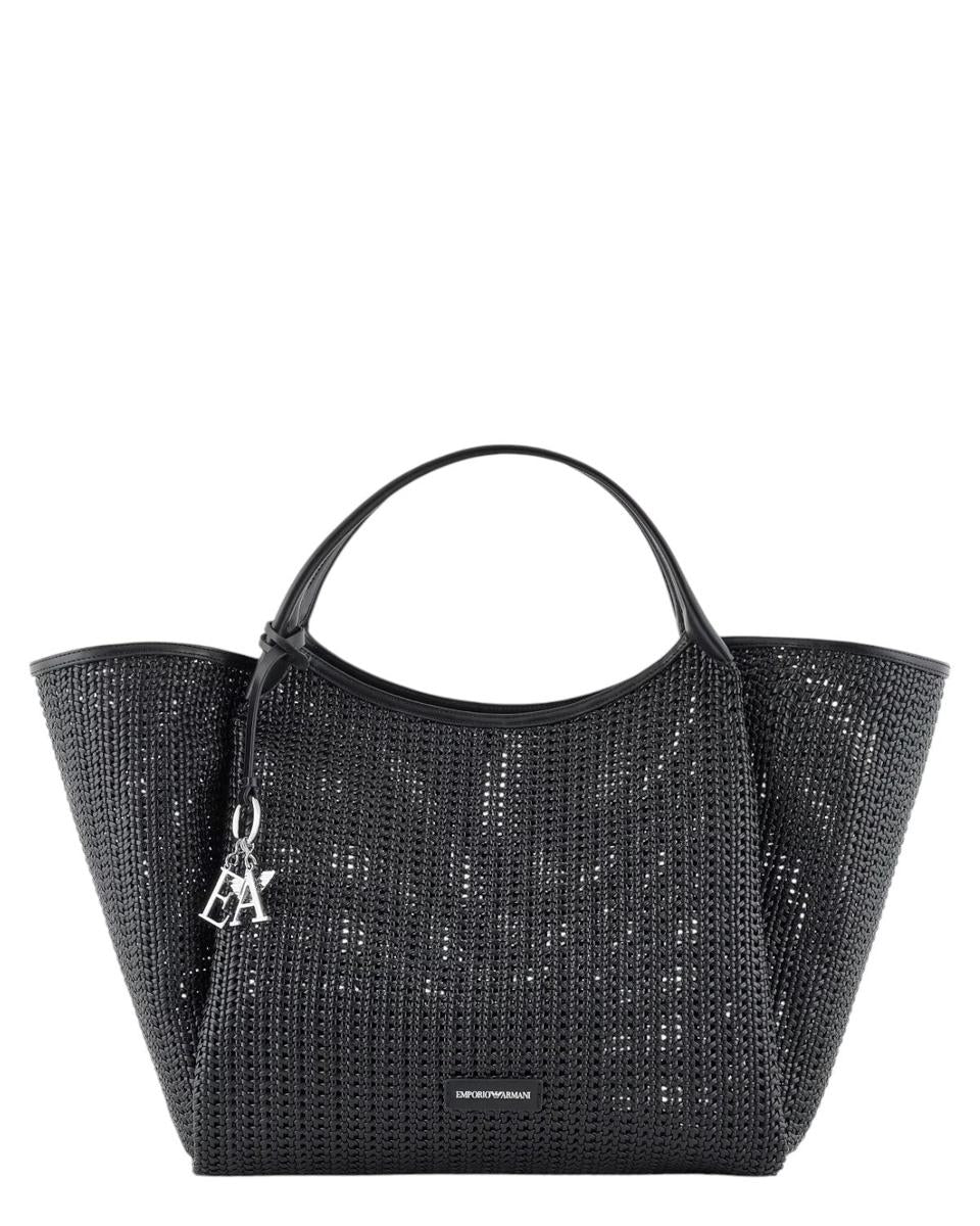 Maxi Shopper Intrecciata Emporio Armani con Charm Logo e Pochette Interna-Emporio Armani-Borse a spalla-Vittorio Citro Boutique