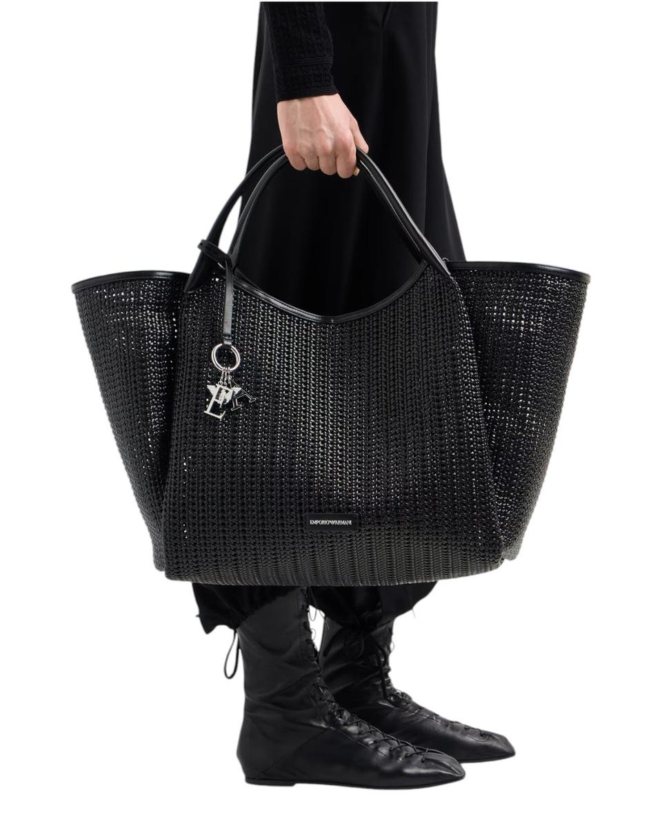 Maxi Shopper Intrecciata Emporio Armani con Charm Logo e Pochette Interna-Emporio Armani-Borse a spalla-Vittorio Citro Boutique