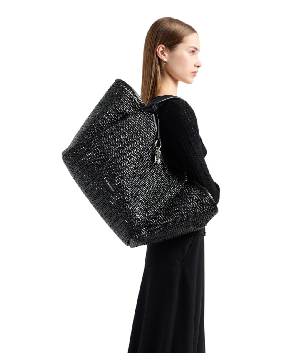 Maxi Shopper Intrecciata Emporio Armani con Charm Logo e Pochette Interna-Emporio Armani-Borse a spalla-Vittorio Citro Boutique